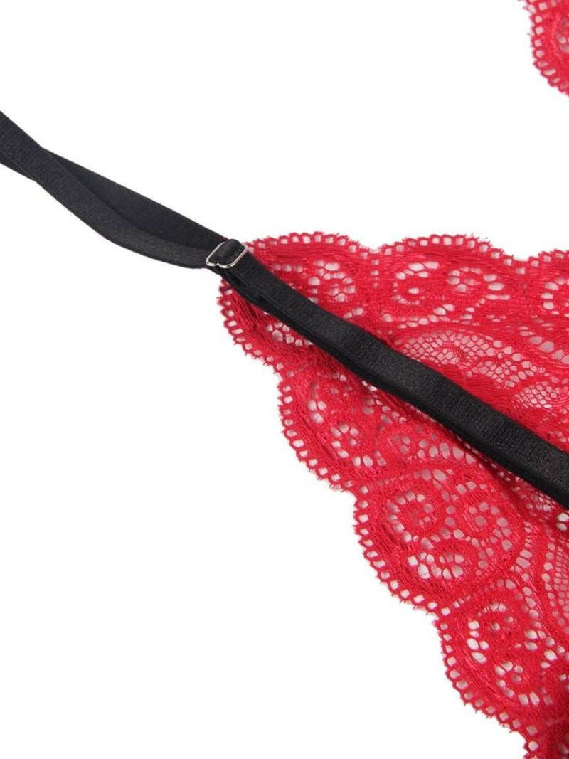 Σέξι Κόκκινο Σετ Babydoll Μεταξωτό με Δαντέλα Plus Size