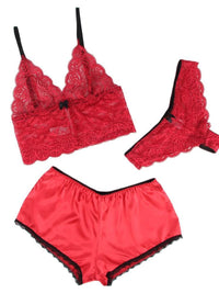 Σέξι Κόκκινο Σετ Babydoll Μεταξωτό με Δαντέλα Plus Size