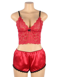 Σέξι Κόκκινο Σετ Babydoll Μεταξωτό με Δαντέλα Plus Size