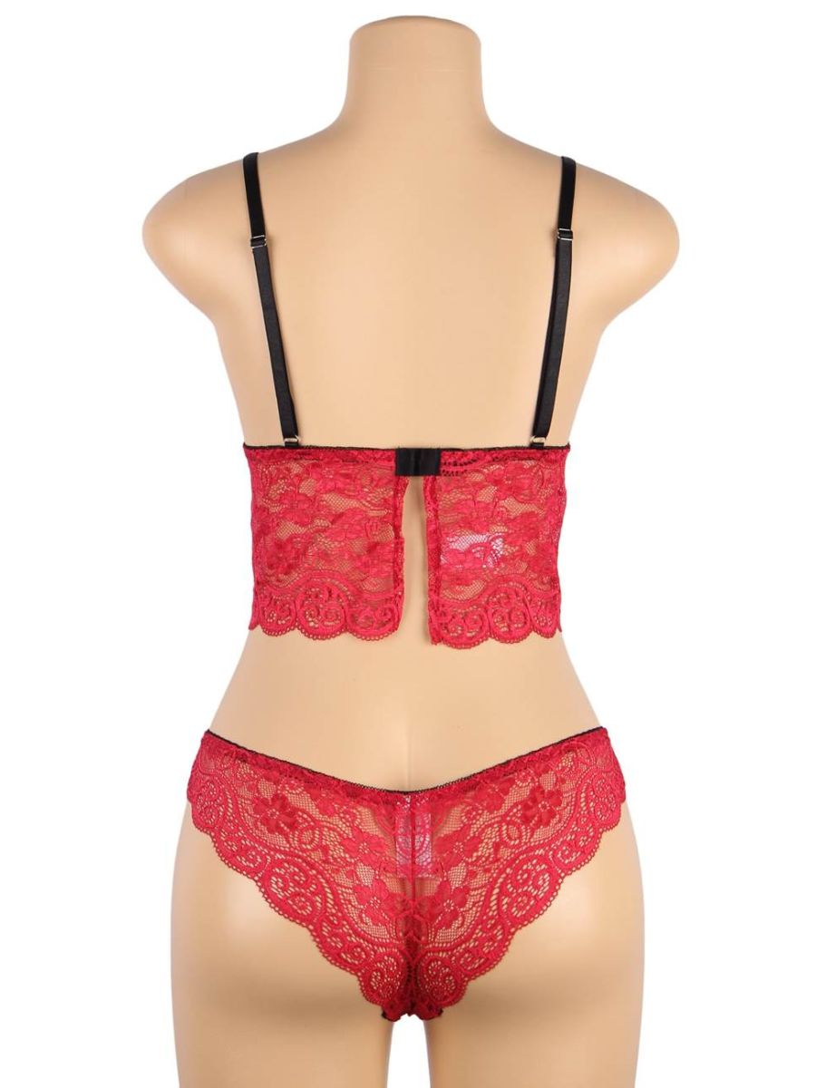 Σέξι Κόκκινο Σετ Babydoll Μεταξωτό με Δαντέλα Plus Size