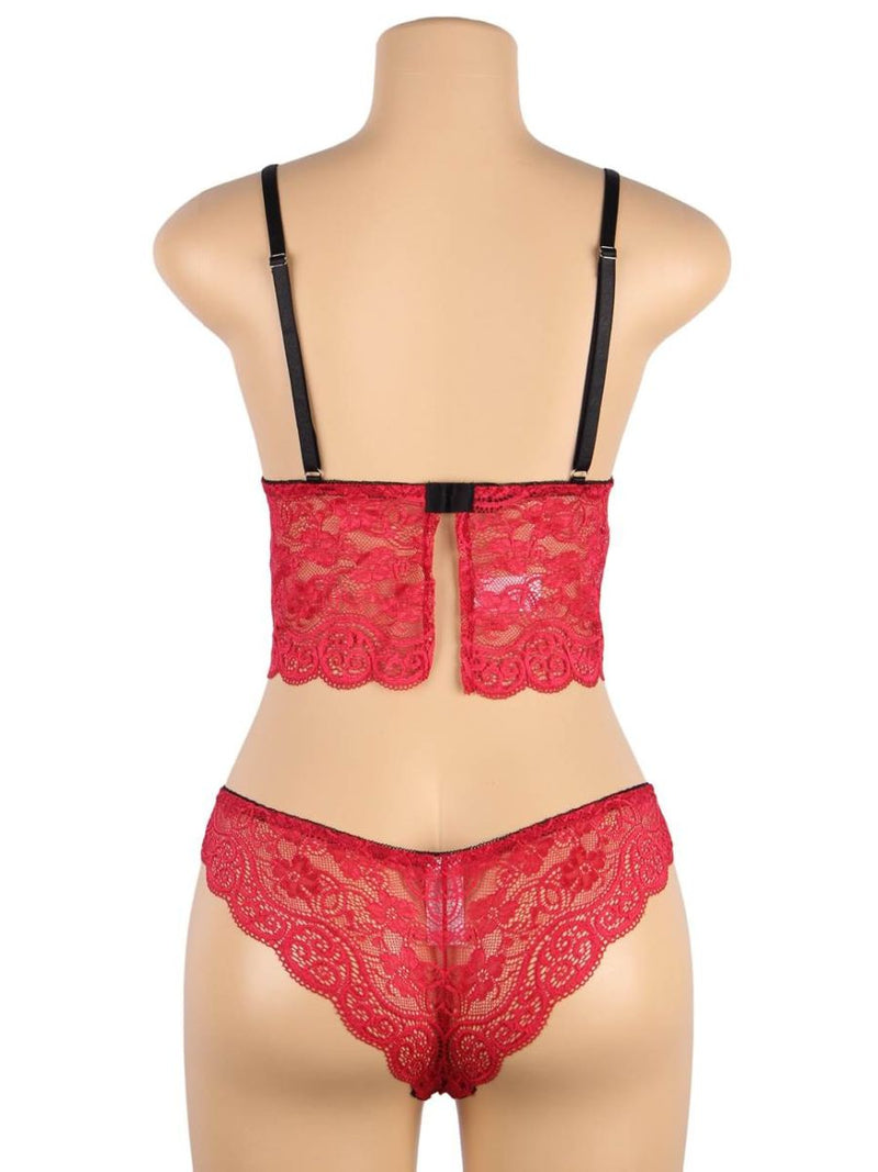 Σέξι Κόκκινο Σετ Babydoll Μεταξωτό με Δαντέλα Plus Size