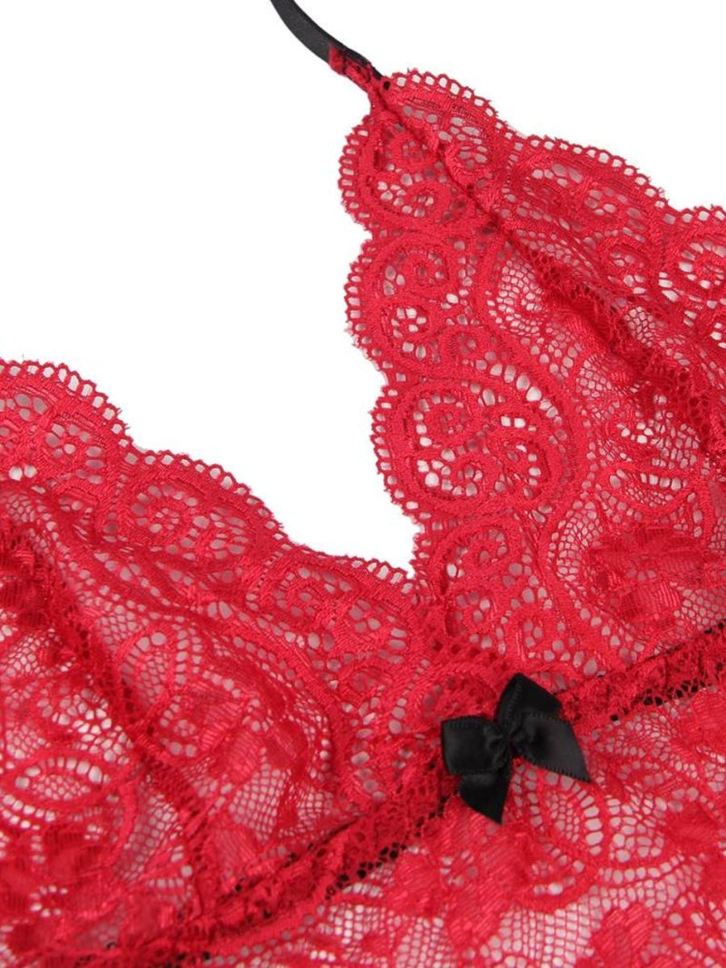 Σέξι Κόκκινο Σετ Babydoll Μεταξωτό με Δαντέλα Plus Size