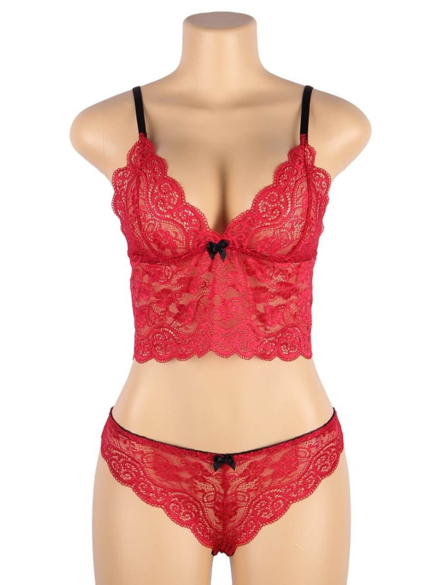 Σέξι Κόκκινο Σετ Babydoll Μεταξωτό με Δαντέλα Plus Size