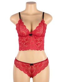 Σέξι Κόκκινο Σετ Babydoll Μεταξωτό με Δαντέλα Plus Size