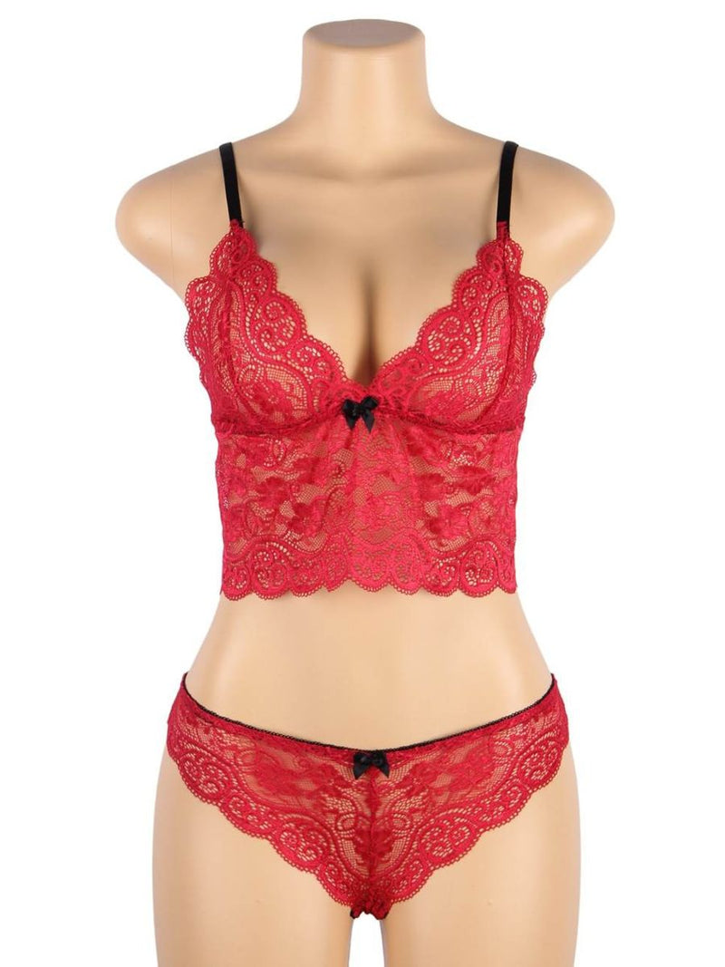 Σέξι Κόκκινο Σετ Babydoll Μεταξωτό με Δαντέλα Plus Size