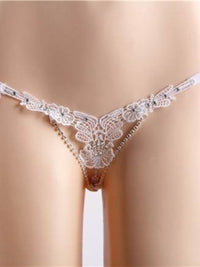 Σέξι Λευκό G-string με Κέντημα και Λωρίδες Strass