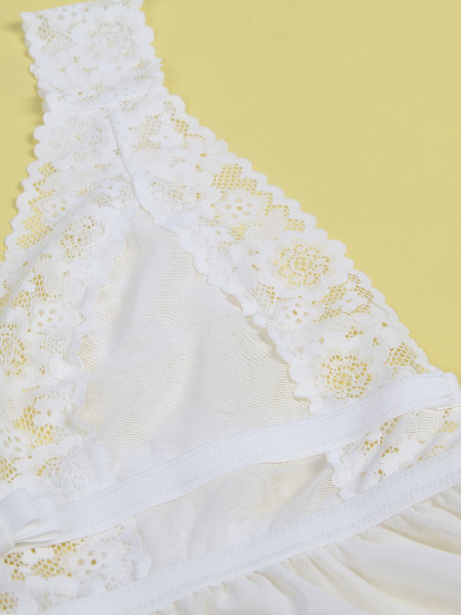 Λευκό Σέξι Babydoll με Βαθύ Ντεκολτέ Plus Size