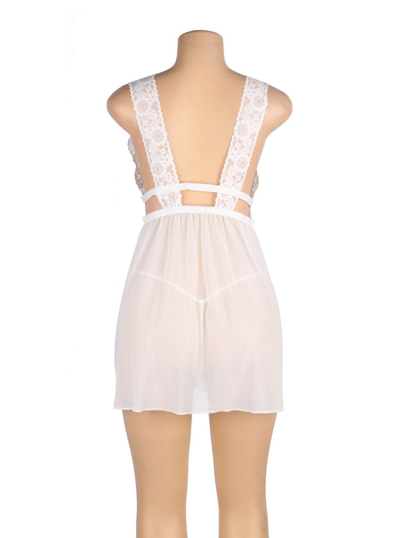 Λευκό Σέξι Babydoll με Βαθύ Ντεκολτέ και Αέρινο Υφασμα