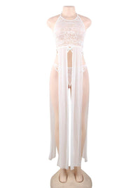 Λευκό δαντελένιο νυχτικό με ανοίγματα plus size – Juicy String