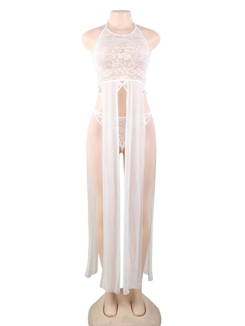 Λευκό δαντελένιο νυχτικό με ανοίγματα plus size – Juicy String