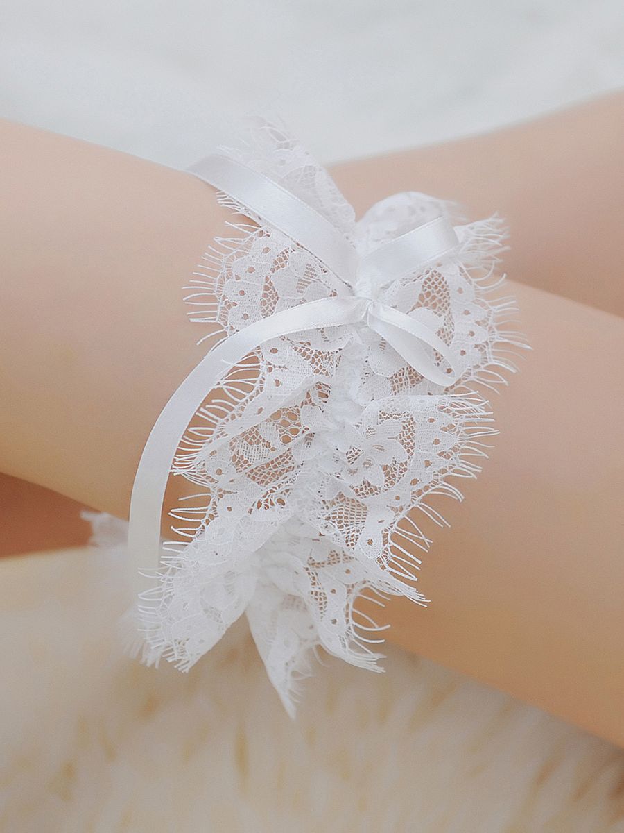 Λευκές Σέξι Καλτσοδέτες με Δαντέλα Eyelash και Φιόγκο