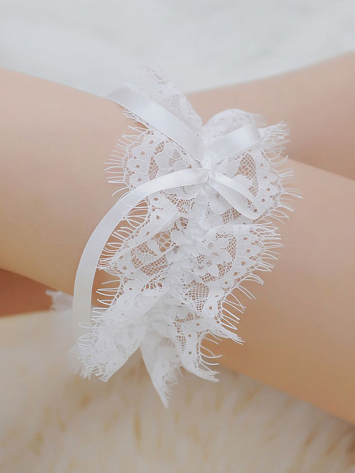 Λευκές Σέξι Καλτσοδέτες με Δαντέλα Eyelash και Φιόγκο