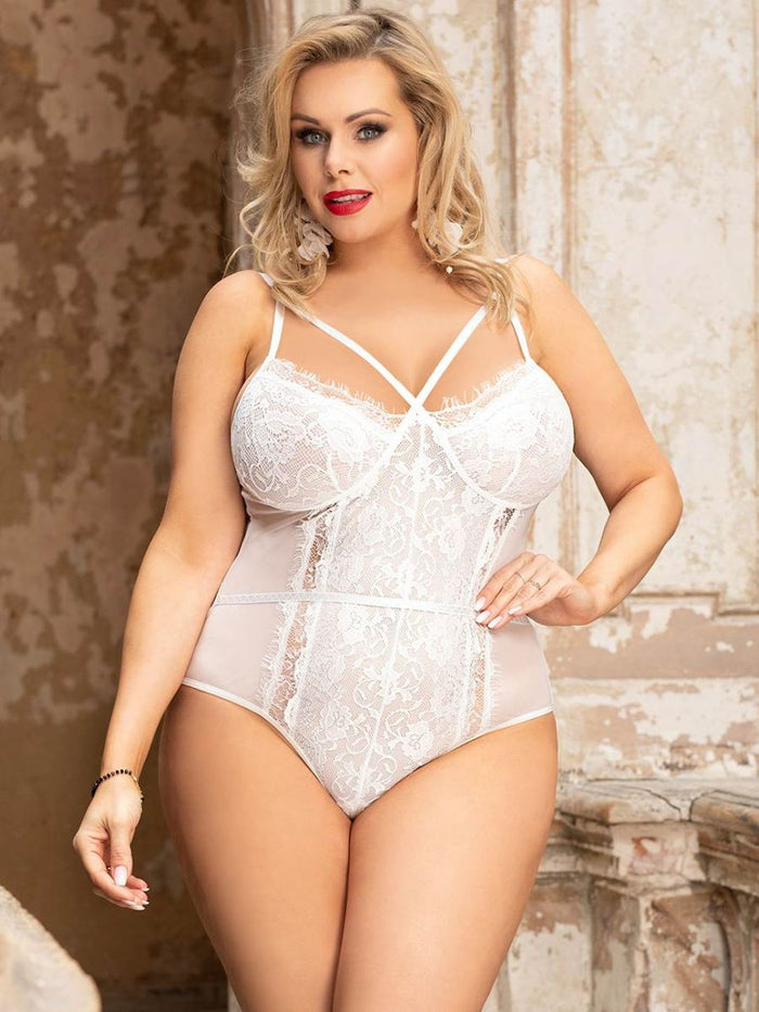 Εντυπωσιακό Λευκό Plus Size Κορμάκι Χωρίς Μπανέλες