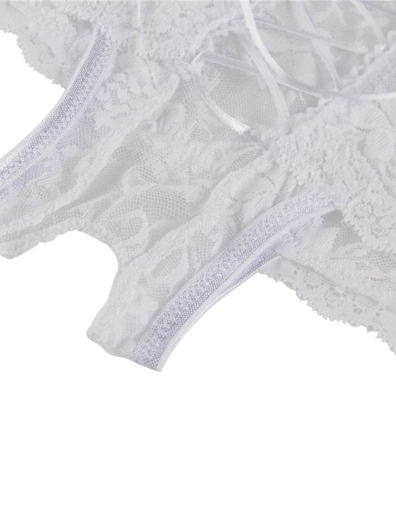 Λευκό Σέξι Δαντελωτό Brazil Slip Crotchless 🌹