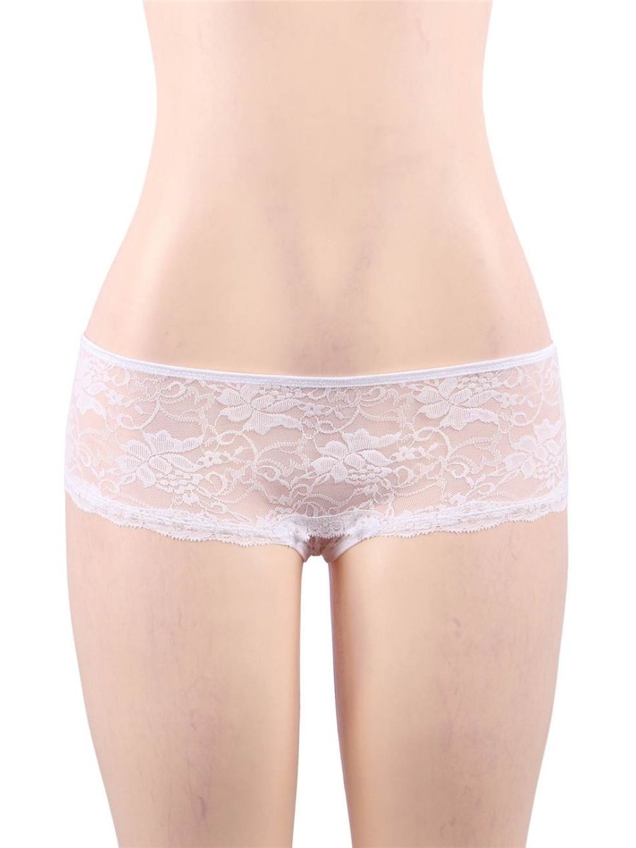 Λευκό Σέξι Δαντελωτό Brazil Slip Crotchless 🌹