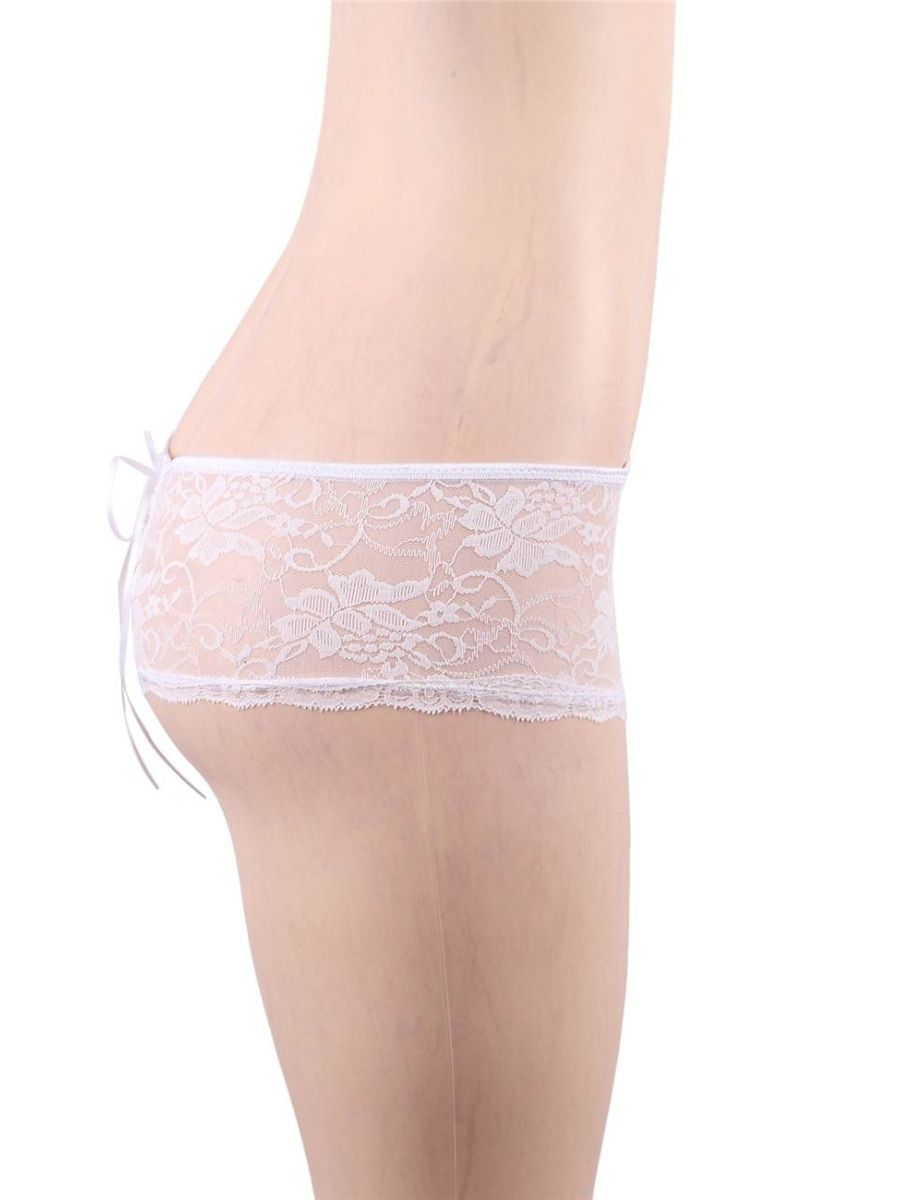 Λευκό Σέξι Δαντελωτό Brazil Slip Crotchless 🌹