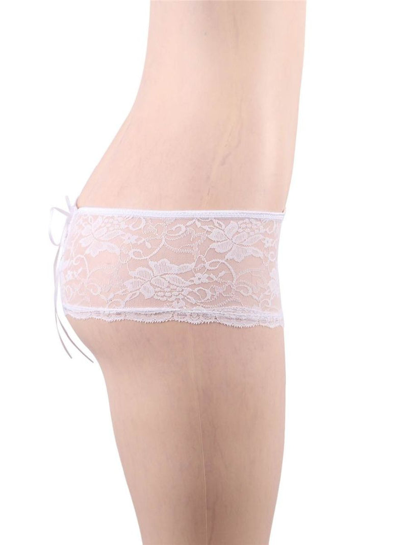 Λευκό Σέξι Δαντελωτό Brazil Slip Crotchless 🌹