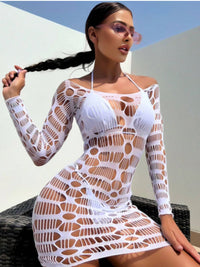 Σέξι Διχτυωτό Φόρεμα Bodycon με Σχέδιο Hollow Out Μακρυμάνικο💫🔥