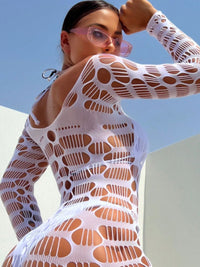 Σέξι Διχτυωτό Φόρεμα Bodycon με Σχέδιο Hollow Out Μακρυμάνικο💫🔥