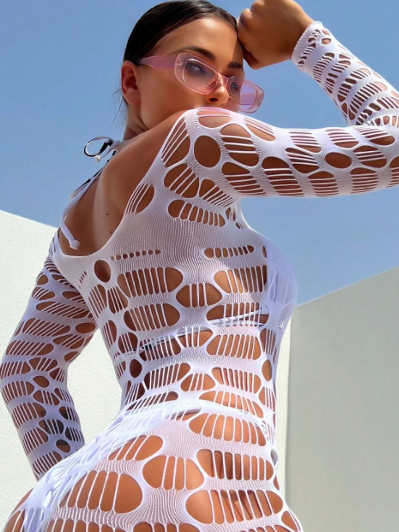 Σέξι Διχτυωτό Φόρεμα Bodycon με Σχέδιο Hollow Out Μακρυμάνικο💫🔥