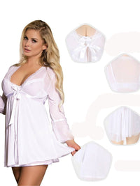 Λευκό Σετ Babydoll Με Ρόμπα Από Διαφάνεια