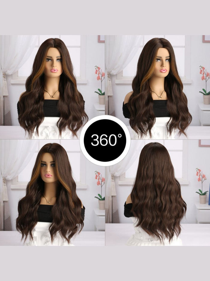 Μακριά Κυματιστή Περούκα Dark Brown με Highlights