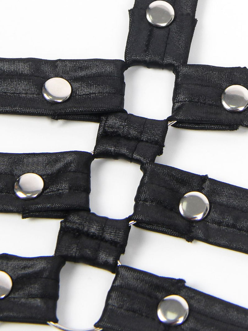 Μαύρο φόρεμα bondage από δερματίνη με λουριά – Juicy String