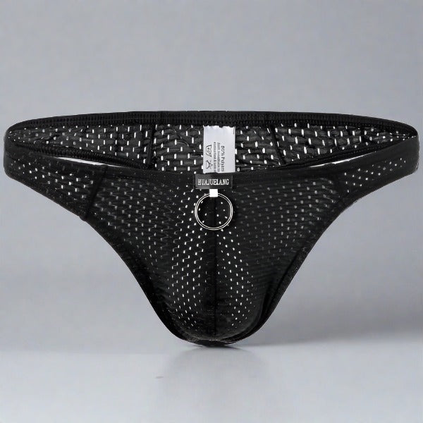 Μαύρο Breathable Mesh Thong με Φερμουάρ