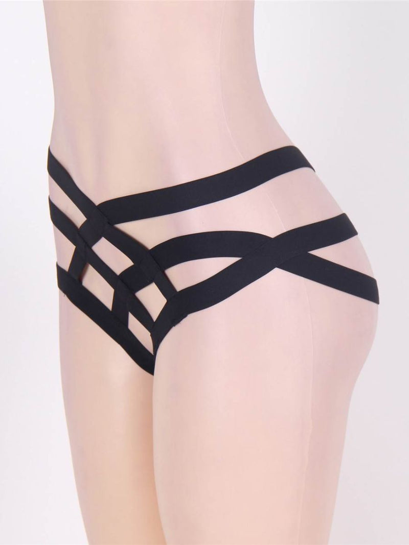 Μαύρο cage bandage εσώρουχο στρινγκ με λουριά – Juicy String