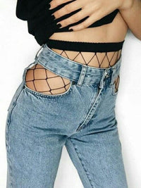 Κλασικό μαύρο διχτυωτό ψηλόμεσο καλσόν – one size – Juicy String