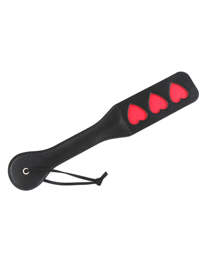 Μαύρo PU Leather Paddle με Σχέδιο Καρδιές