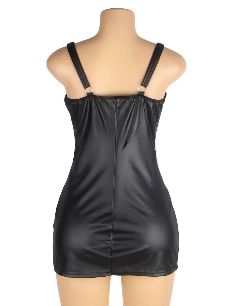 Μαύρο εφαρμοστό faux leather φόρεμα με μπροστινό φερμουάρ – Juicy String
