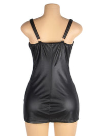 Μαύρο εφαρμοστό faux leather φόρεμα με μπροστινό φερμουάρ – Juicy String