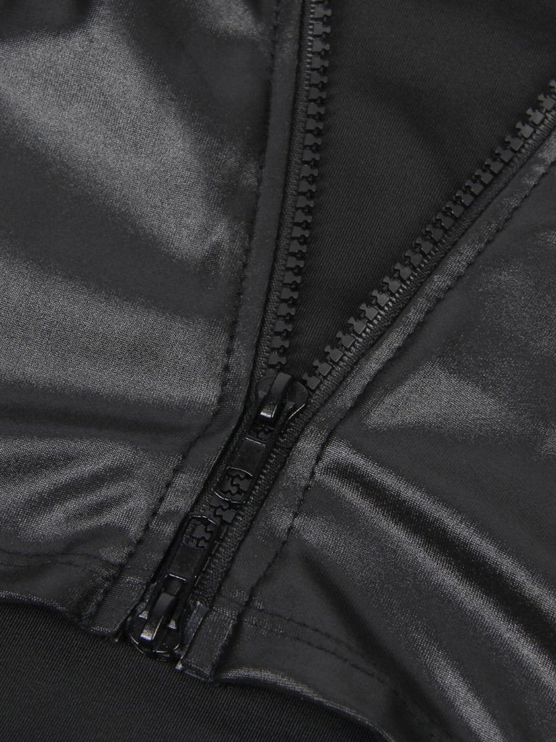 Μαύρο εφαρμοστό faux leather φόρεμα με μπροστινό φερμουάρ – Juicy String