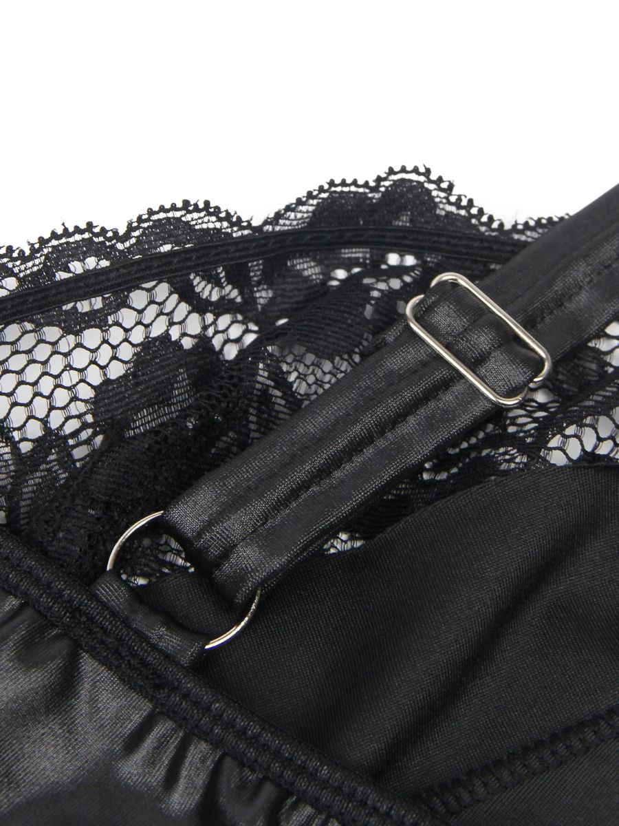 Μαύρο εφαρμοστό faux leather φόρεμα με μπροστινό φερμουάρ – Juicy String