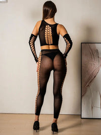 Sexy Διχτυωτό Σετ με Halter Top, Fingerless Γάντια & Κολάν 🔥🖤