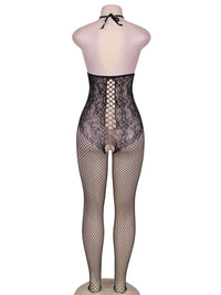 Μαύρο διχτυωτό bodystocking με halterneck & ανοιχτό στήθος – Juicy String