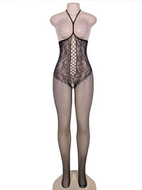 Μαύρο διχτυωτό bodystocking με halterneck & ανοιχτό στήθος – Juicy String