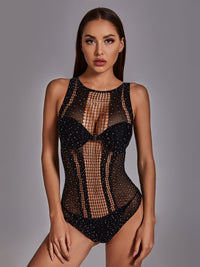Sexy Μαύρο Ελαστικό Κορμάκι με Strass
