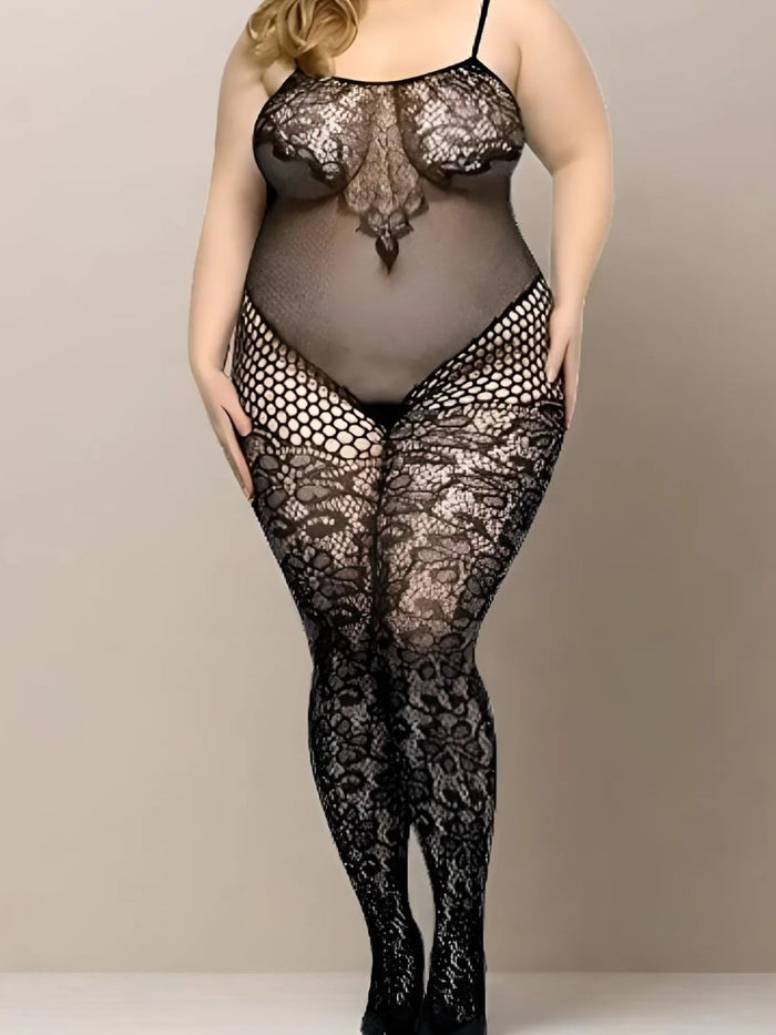 Μαύρο bodystocking με λουλουδένιο μοτίβο – juicy string