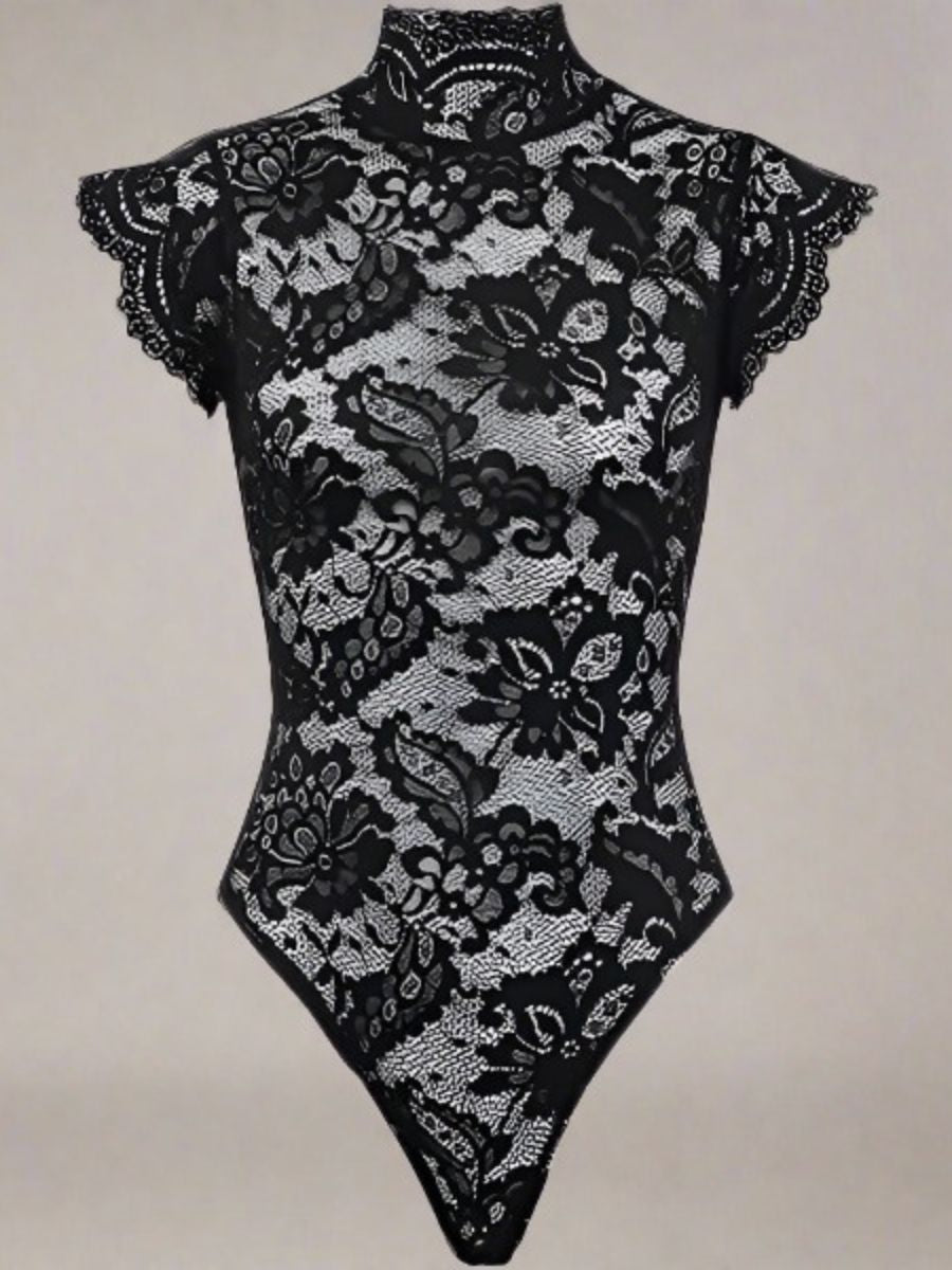 Σαγηνευτικό Μαύρο Lace Body με Ψηλό Λαιμό