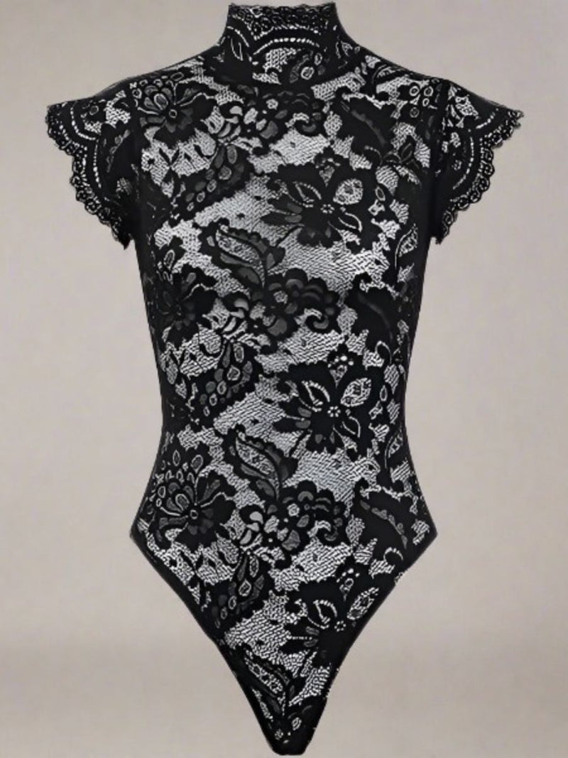 Σαγηνευτικό Μαύρο Lace Body με Ψηλό Λαιμό