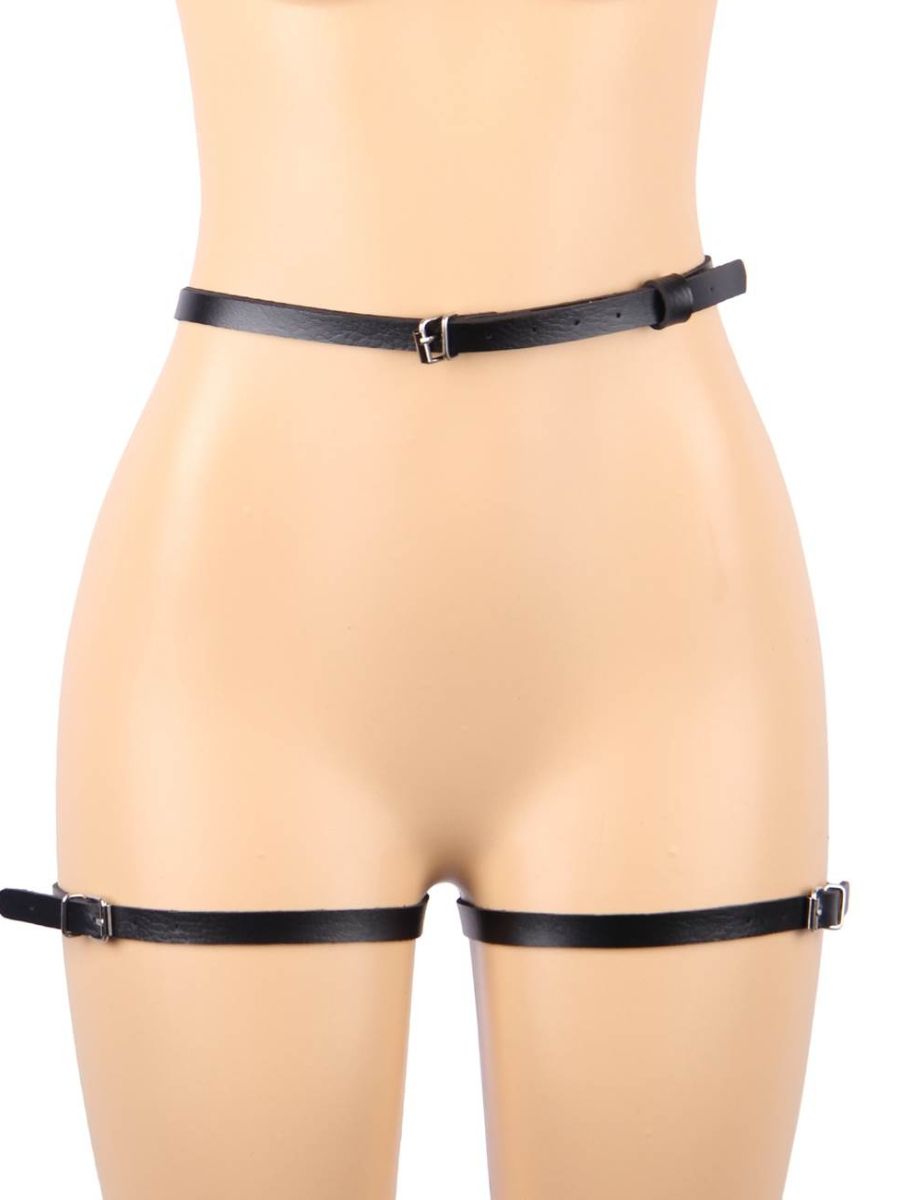 Μαύρη δερμάτινη ζαρτιέρα bondage με φιόγκους – Juicy String