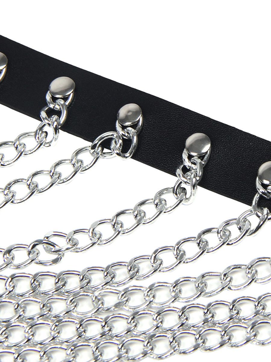 Μαύρο halter δερμάτινο bondage harness με αλυσίδα – Juicy String