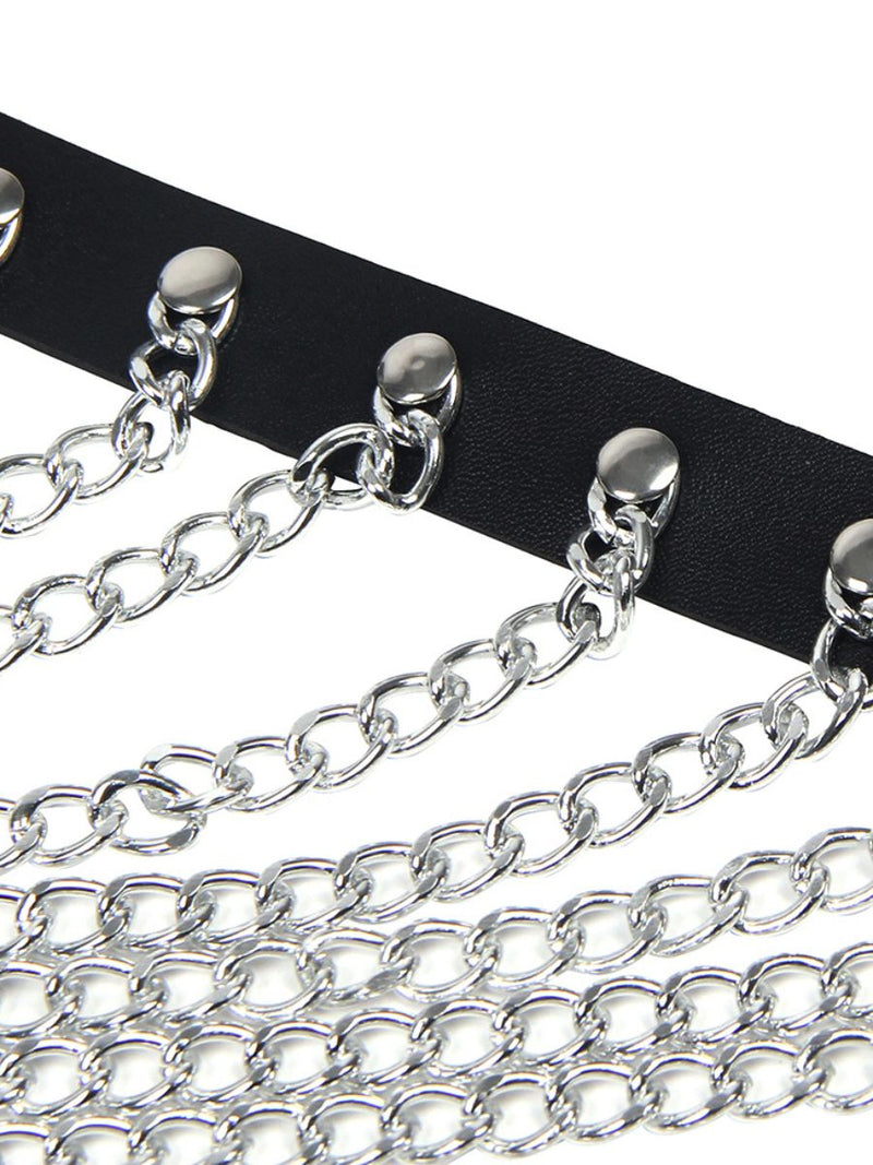 Μαύρο halter δερμάτινο bondage harness με αλυσίδα – Juicy String