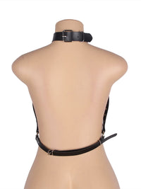 Μαύρο halter δερμάτινο bondage harness με αλυσίδα – Juicy String