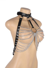 Μαύρο halter δερμάτινο bondage harness με αλυσίδα – Juicy String