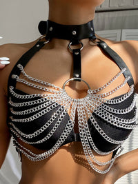 Μαύρο halter δερμάτινο bondage harness με αλυσίδα – Juicy String