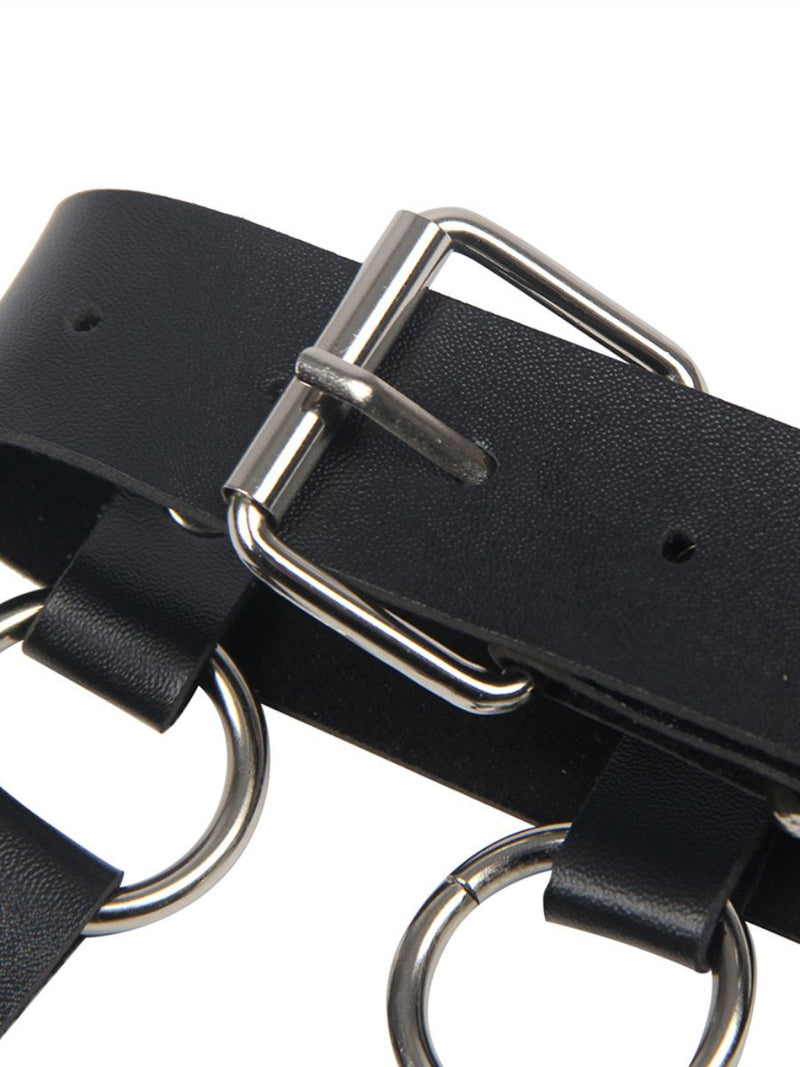 Μαύρο halter δερμάτινο bondage harness με αλυσίδα – Juicy String