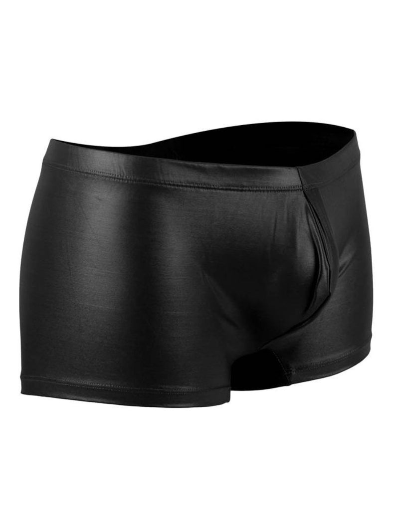 Ανδρικό μαύρο sexy δερμάτινο boxer – glossy wet look – Juicy String